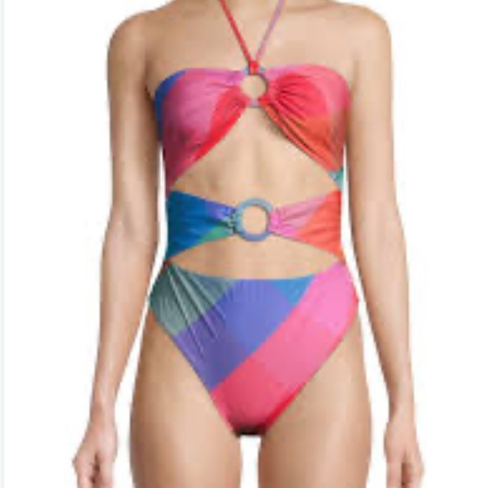 NWT FARM Rio Plaid Cut-Out One-Piece Swimsuit – Size Small